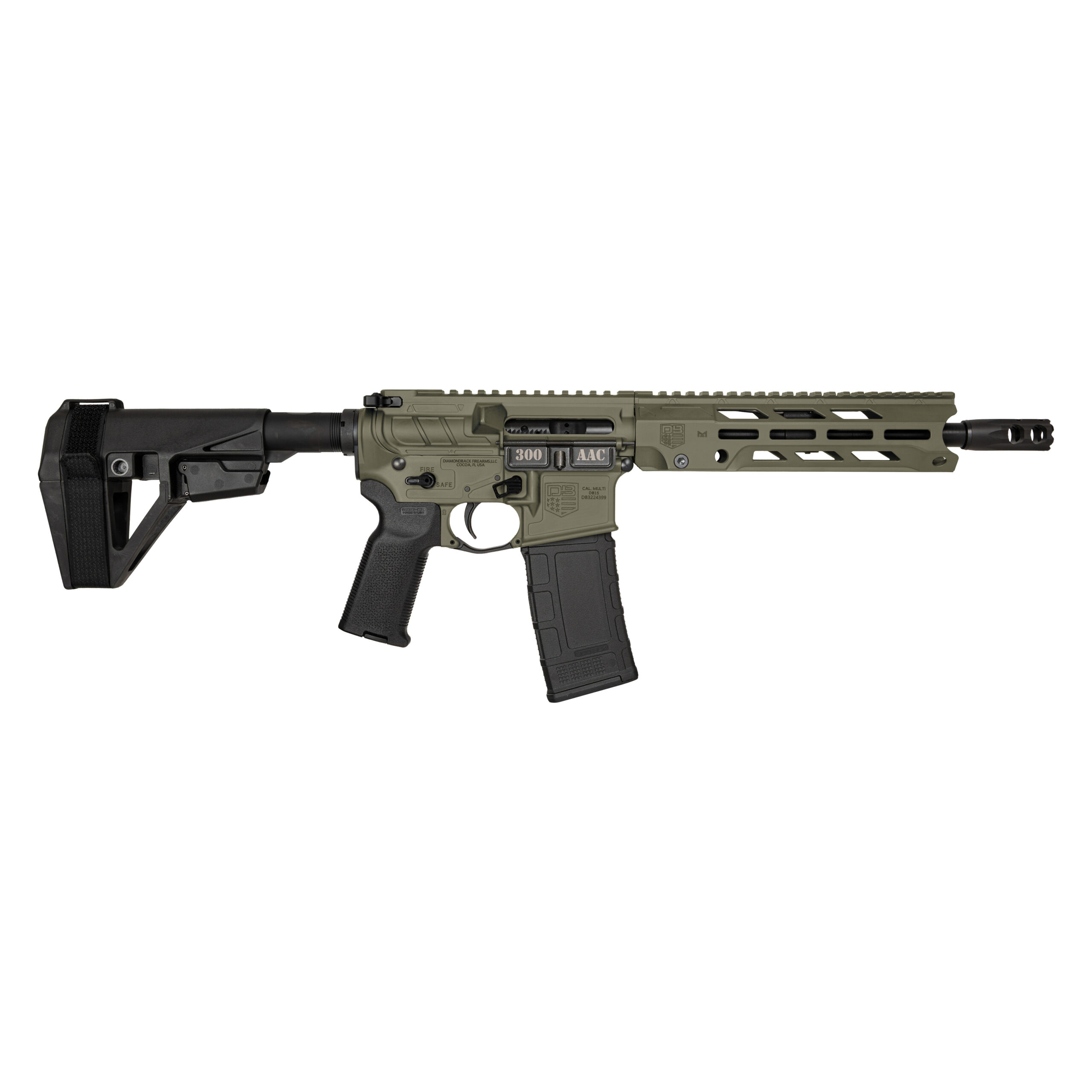 Diamondback Firearms | Obsidian DB15 Pistol | 300 AAC Blackout | Olive Drab Green Cerakote