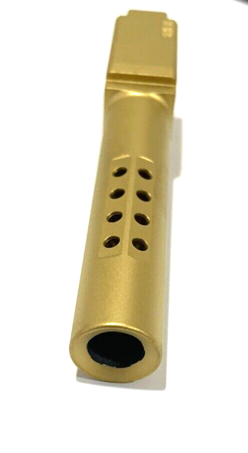 High Table Armory Ported 9mm Barrel for Glock 19 Gen1-5 Gold TiN Finish - Image 2