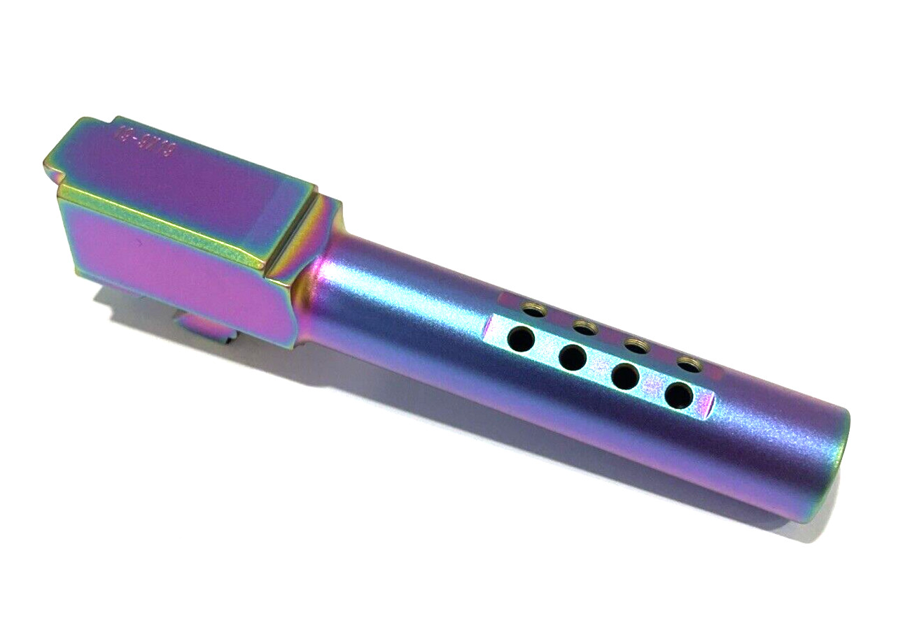 High Table Armory Ported 9mm Barrel for Glock 19 Gen1-5 Rainbow Chameleon Finish