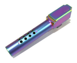 High Table Armory Ported 9mm Barrel for Glock 19 Gen1-5 Rainbow Chameleon Finish - Image 2