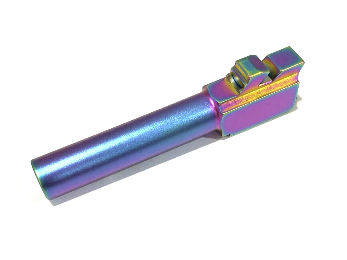 High Table Armory Ported 9mm Barrel for Glock 19 Gen1-5 Rainbow Chameleon Finish - Image 3