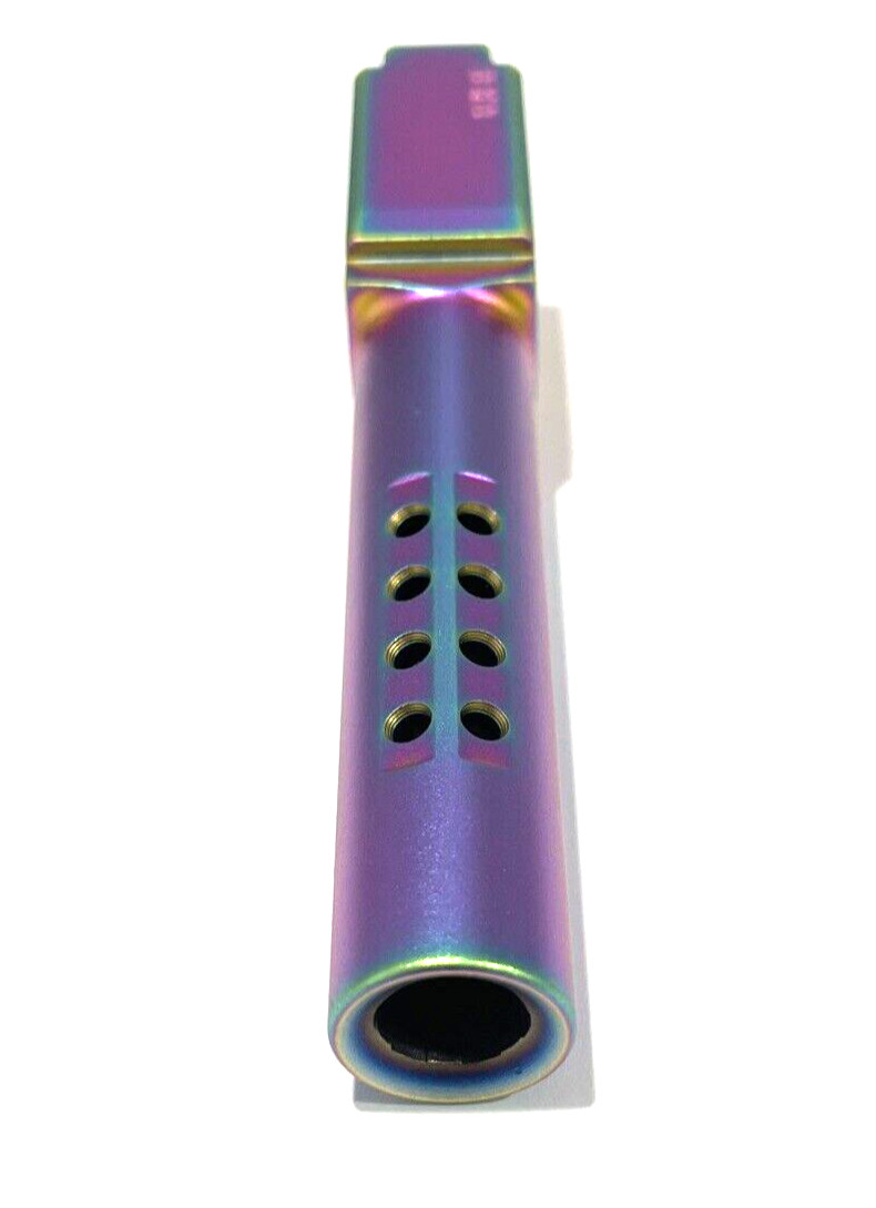 High Table Armory Ported 9mm Barrel for Glock 19 Gen1-5 Rainbow Chameleon Finish - Image 4