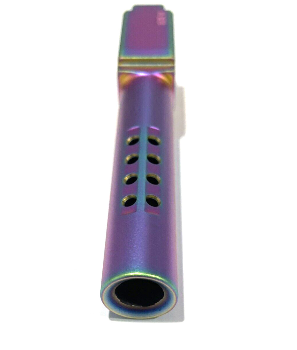 High Table Armory Ported 9mm Barrel for Glock 19 Gen1-5 Rainbow Chameleon Finish - Image 5